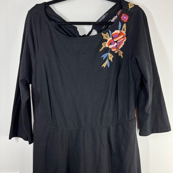 Eshakti Floral Embroidery Cotton Jersey Fit & Flare Dress Plus Size 1X / 16W - Picture 2 of 11